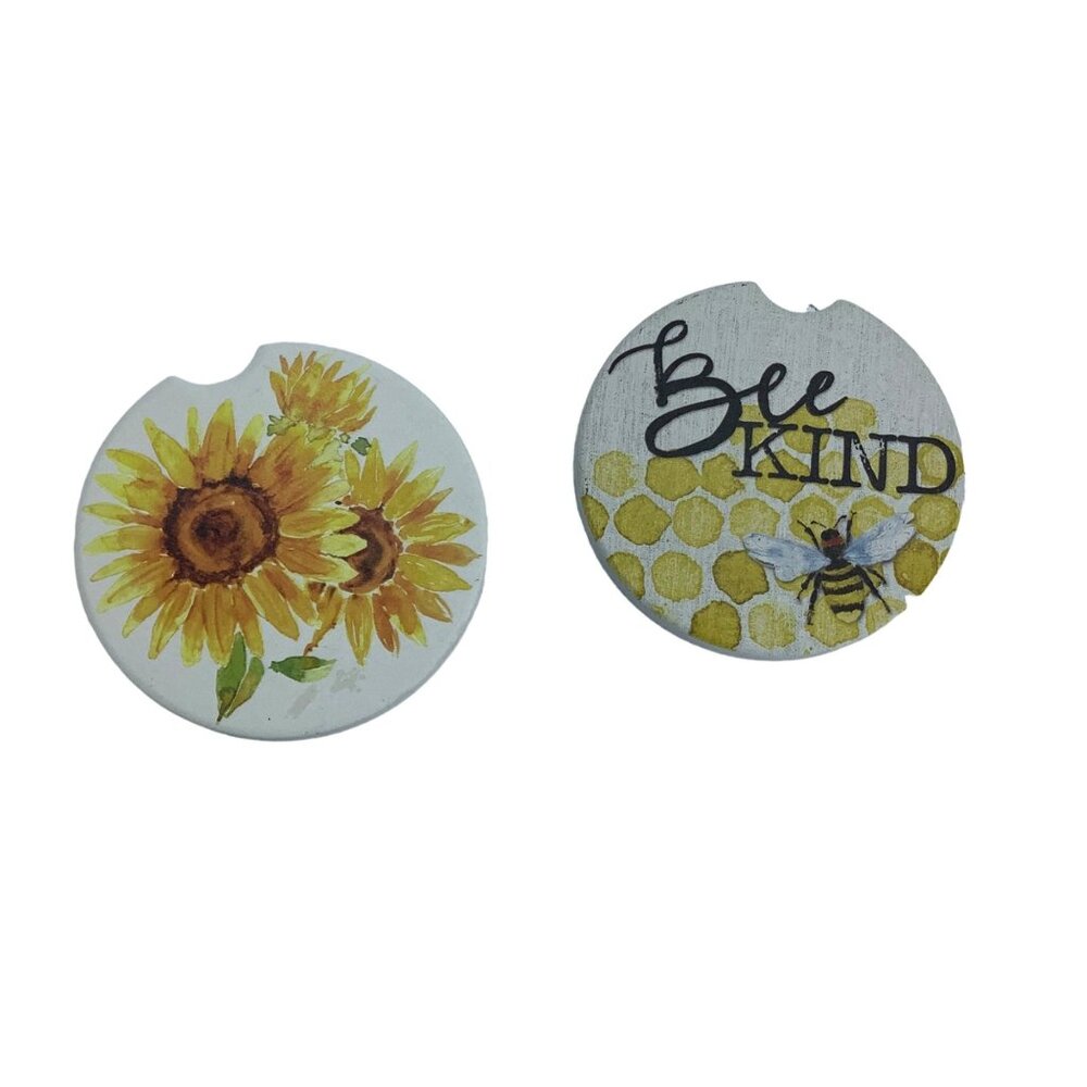 Sunflower Honey Bee Be Kind Car Coasters Boho Floral Flower Soft Girl Honeycomb